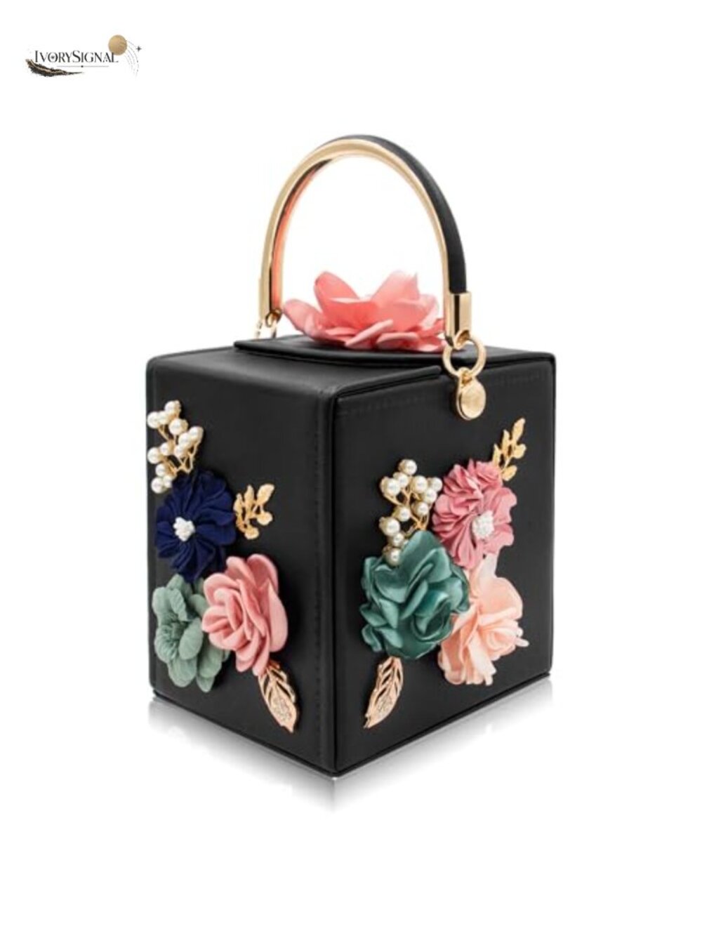 Floral Evening Clutch Purse Square Box Bag with Detachable PU Chain